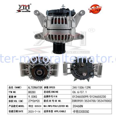 Alternator 24V 150A 12PK For CAT 330D2GC C6.6 C7.1 0124655099 3524700