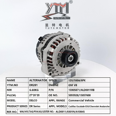 DR281 Alternator 15905871 ALD0011RB 5093928 15857608 ALD0011 for Cadillac Escalade ESV Chevrolet Avalanche GM V8 12V 160A 6PK