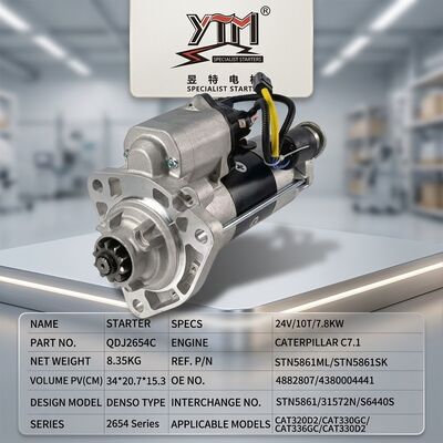 QDJ2654C 24V 7.8KW 10T 중장비 스타터 모터 4882807 4380004441 STN5861ML STN5861SK 31572N C7.1 굴삭기용